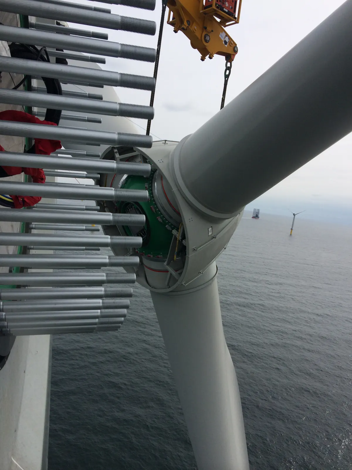 Craig Garbutt — view from turbine nacelle top during Trianel Windpark Borkum installation, North Sea below