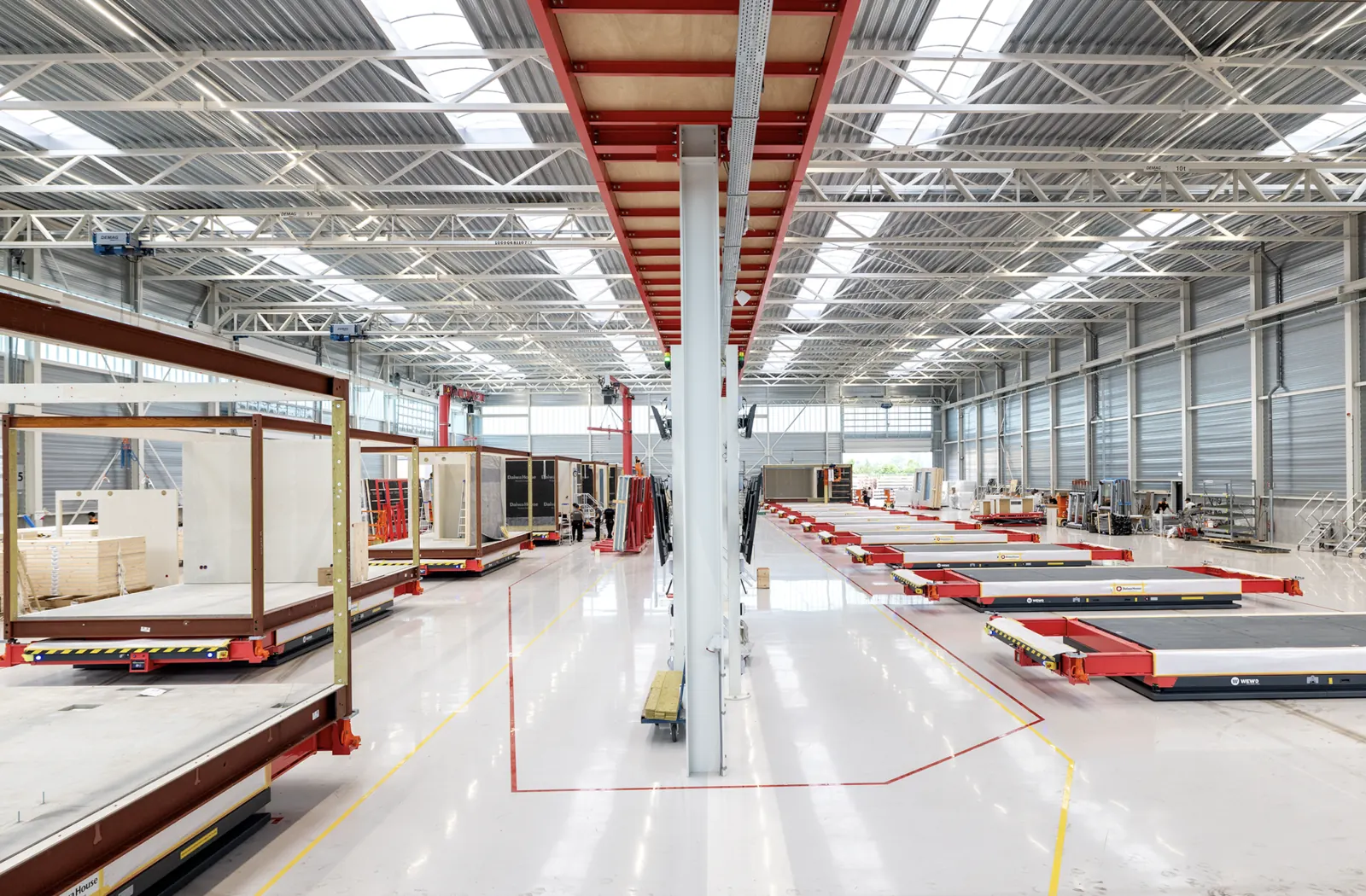 Craig Garbutt — MMC offsite manufacture: factory production line with automated transport skates and volumetric unit assembly bays